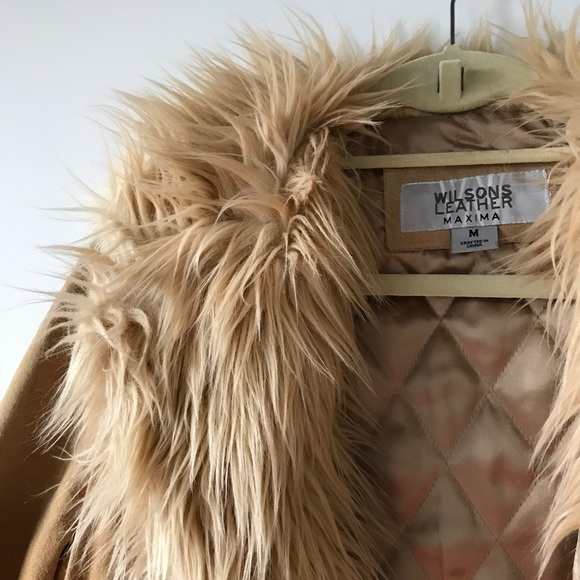 WILSONS LEATHER ~ Vintage Tan Fur Leather Penny Lane Coat - Picture 2 of 7